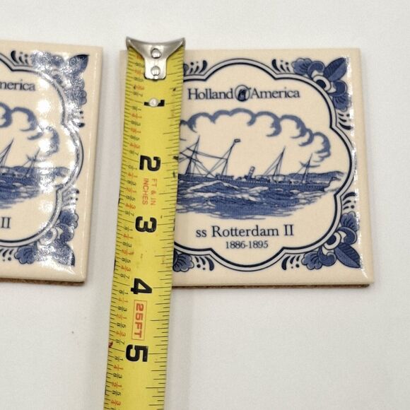 Holland American Cruise Line ms Rotterdam Blue Delft Coaster Tiles w/Cork Set 2 - Picture 4 of 6